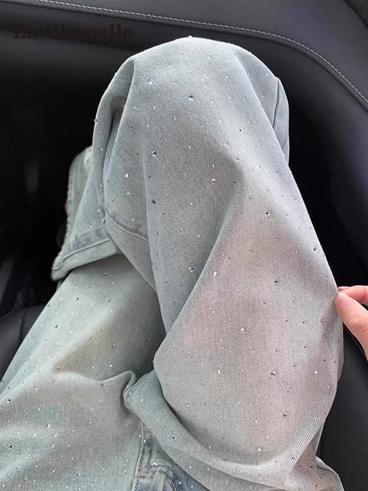 Quần jeans La Chapelle dáng thẳng ôm dáng dành cho nữ, mẫu mới hè 2025, cạp cao, tôn dáng, rộng ống, chất liệu mềm mại