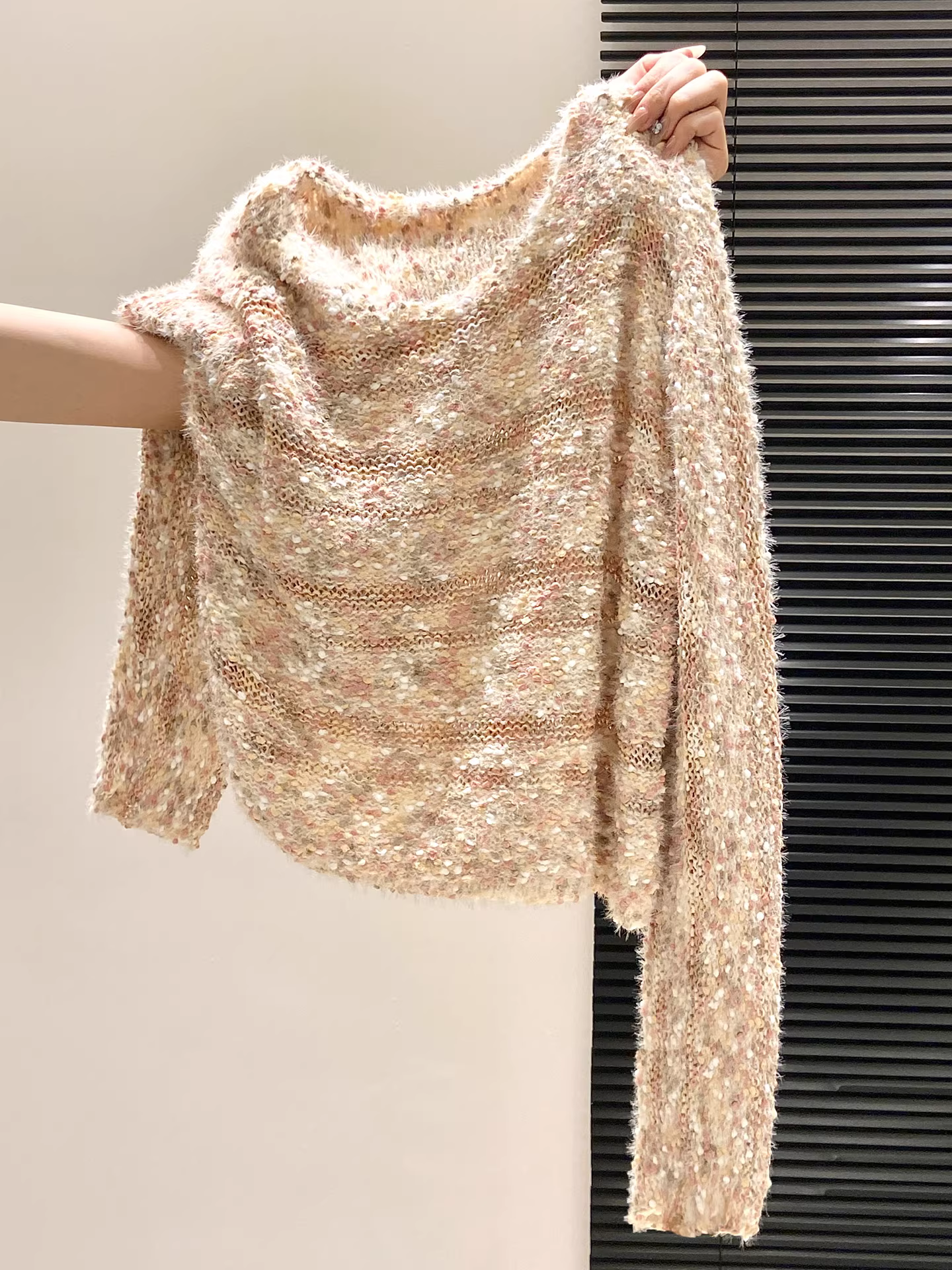 Áo len dệt kim dài tay màu hồng La Chapelle dành cho nữ, mẫu mới thu đông 2025, cổ tròn, mặc lót bên trong