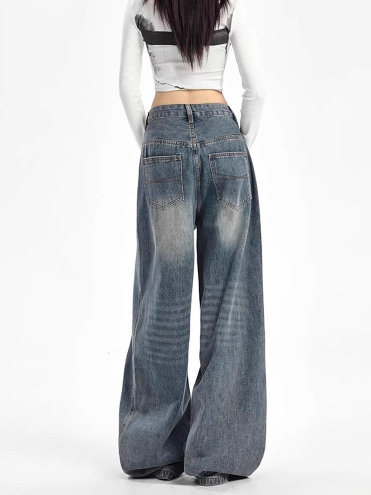 Quần jeans ống rộng lót lông cừu La Chapelle dành cho nữ, mùa thu đông 2025, kiểu dáng cổ điển, cạp cao, dáng thẳng