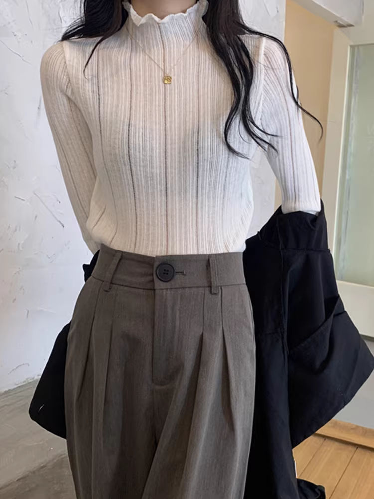 Áo len dệt kim cổ lọ nửa cao La Chapelle dành cho nữ, áo lót ôm sát kiểu dáng mới thu đông 2025.