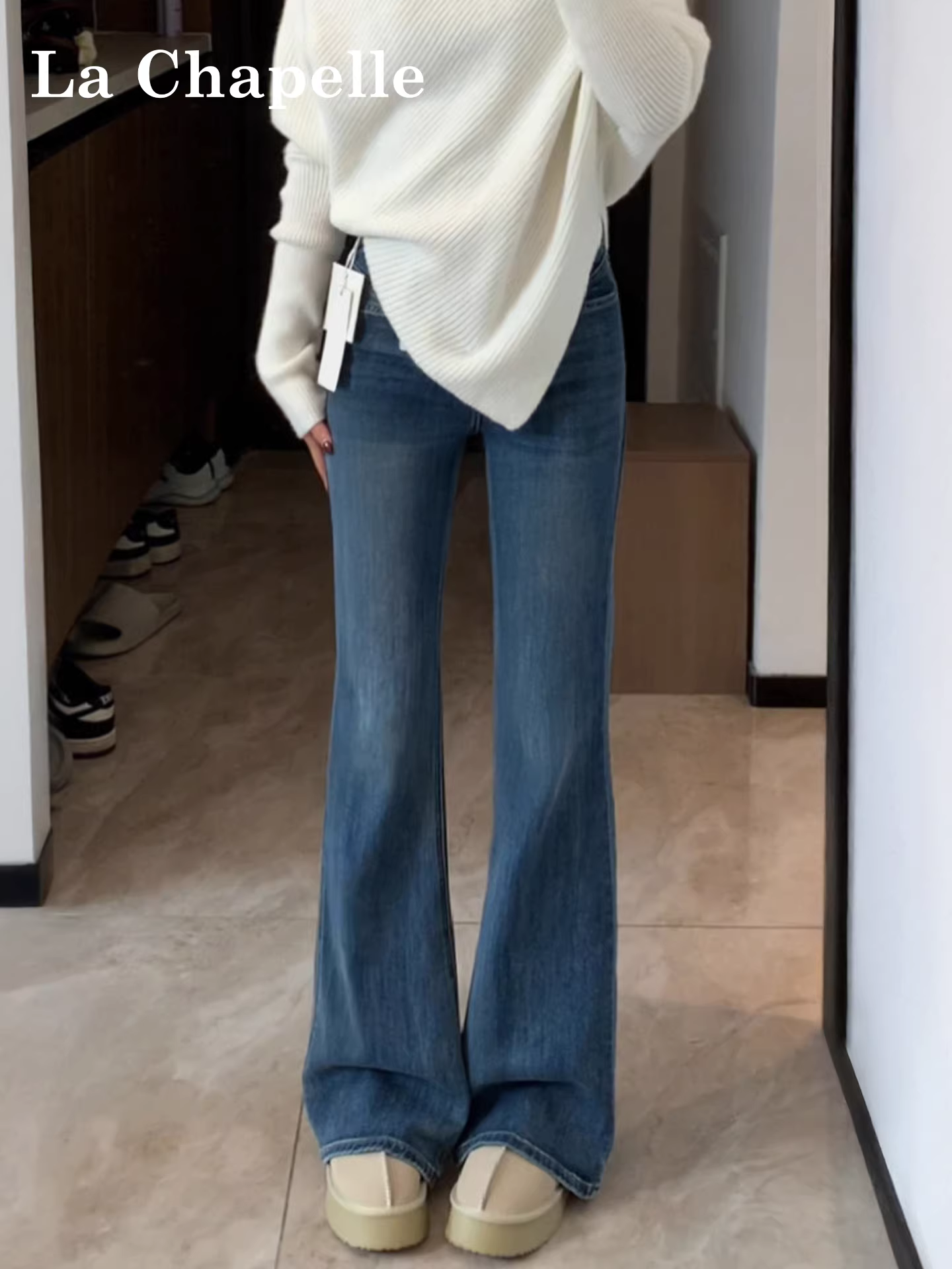 Quần jeans La Chapelle dáng xòe lưng cao dành cho nữ, kiểu mới thu đông 2025, dáng ôm nhỏ nhắn, quần ống chuông