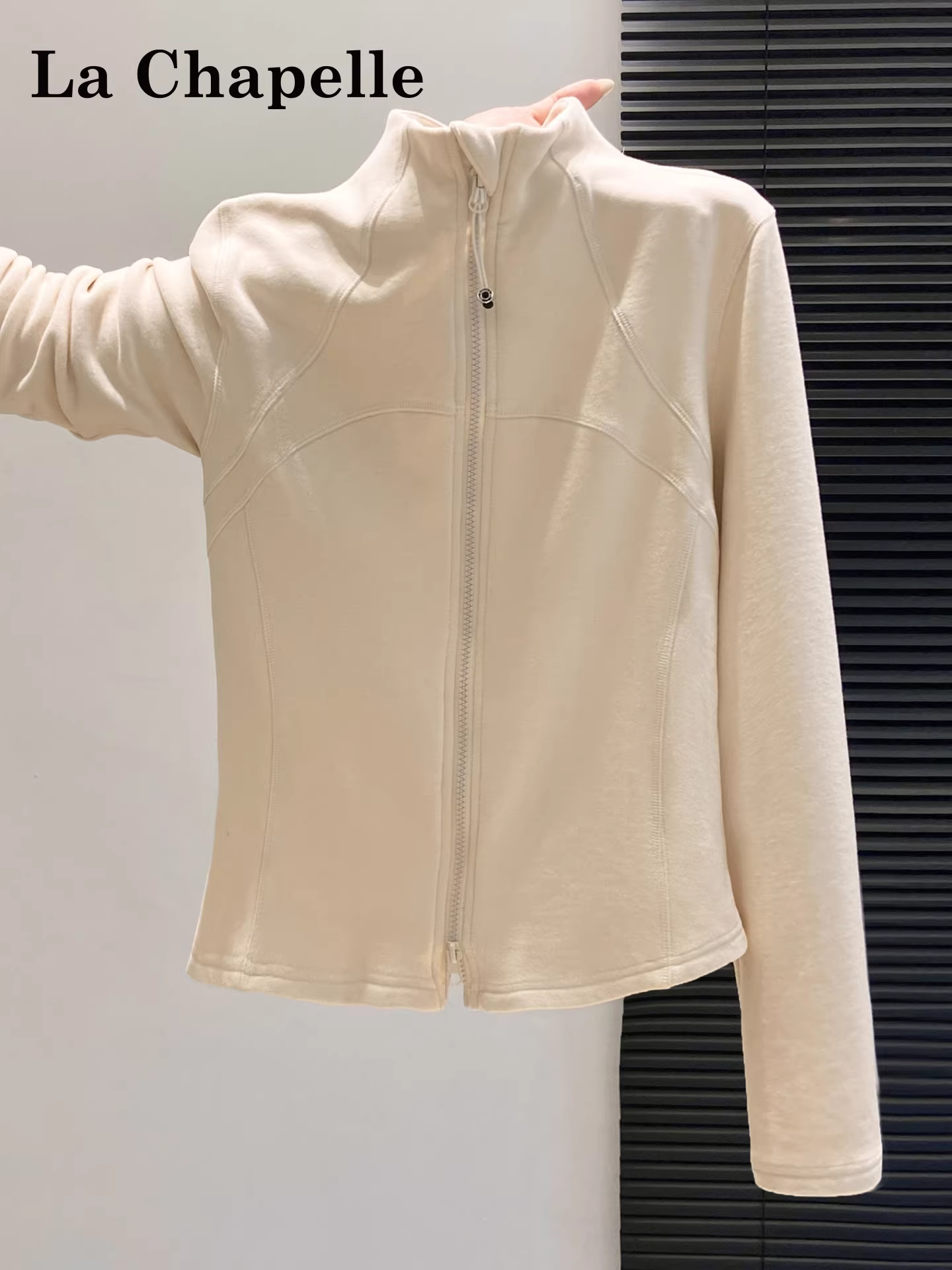 Áo thun nhung Đức tay dài cổ nửa cao khóa kéo đôi La Chapelle dành cho nữ, kiểu dáng ôm body, mới thu đông 2025