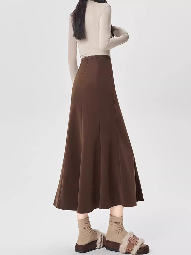 Váy bút chì len La Chapelle dành cho nữ, thu đông 2025, kiểu dáng mới, cạp cao, dáng chữ A, dài ngang đùi, đuôi cá