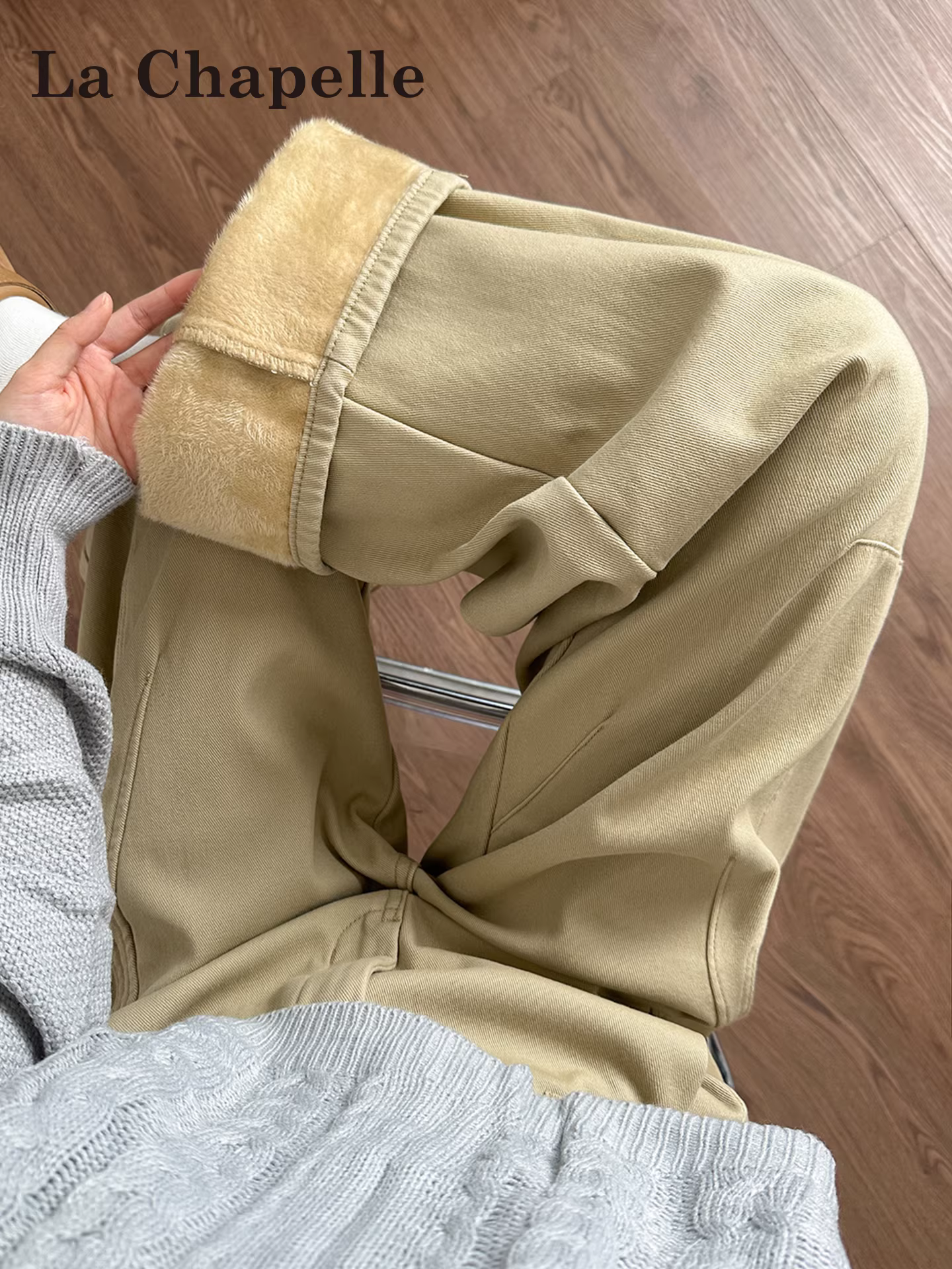 Quần jeans ống rộng lót lông cừu dày dặn La Chapelle dành cho nữ, mẫu mới thu đông 2025, dáng rộng thẳng