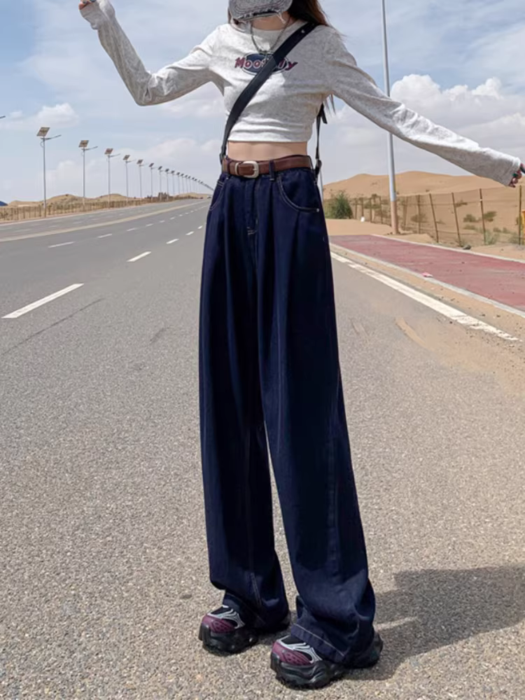 Quần jeans ống rộng màu kaki La Chapelle dành cho nữ, mẫu mới thu đông 2025, cạp cao, dáng rộng, tôn dáng, thẳng.