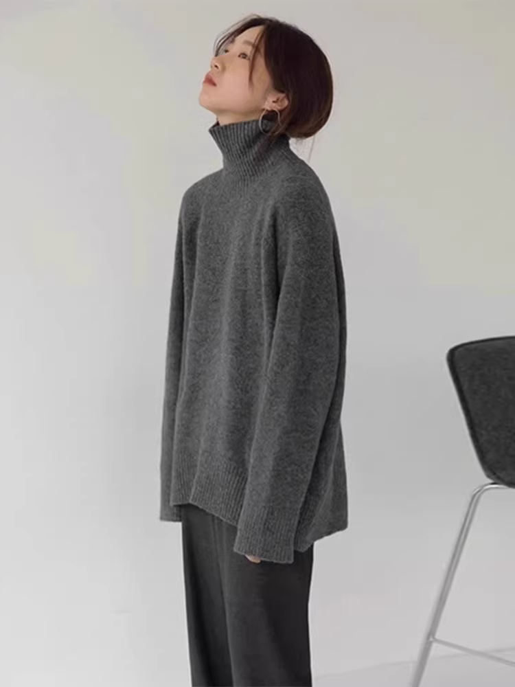 Áo len cổ lọ đen La Chapelle dành cho nữ, kiểu mới thu đông 2025, kiểu dáng năng động, áo lót mặc trong.