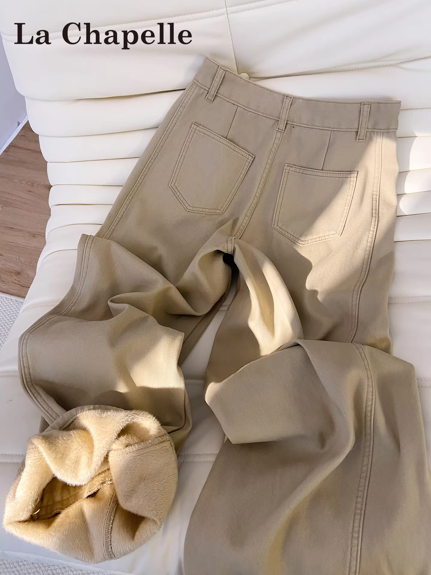 Quần jeans ống rộng lót lông cừu dày dặn La Chapelle dành cho nữ, mẫu mới thu đông 2025, dáng suôn mềm mại