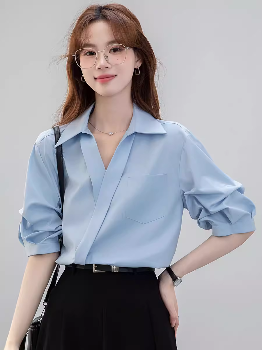 Áo sơ mi ngắn tay kiểu Pháp La Chapelle dành cho nữ, mẫu mới mùa hè 2025, siêu thời trang, thích hợp đi làm và trang phục công sở.
