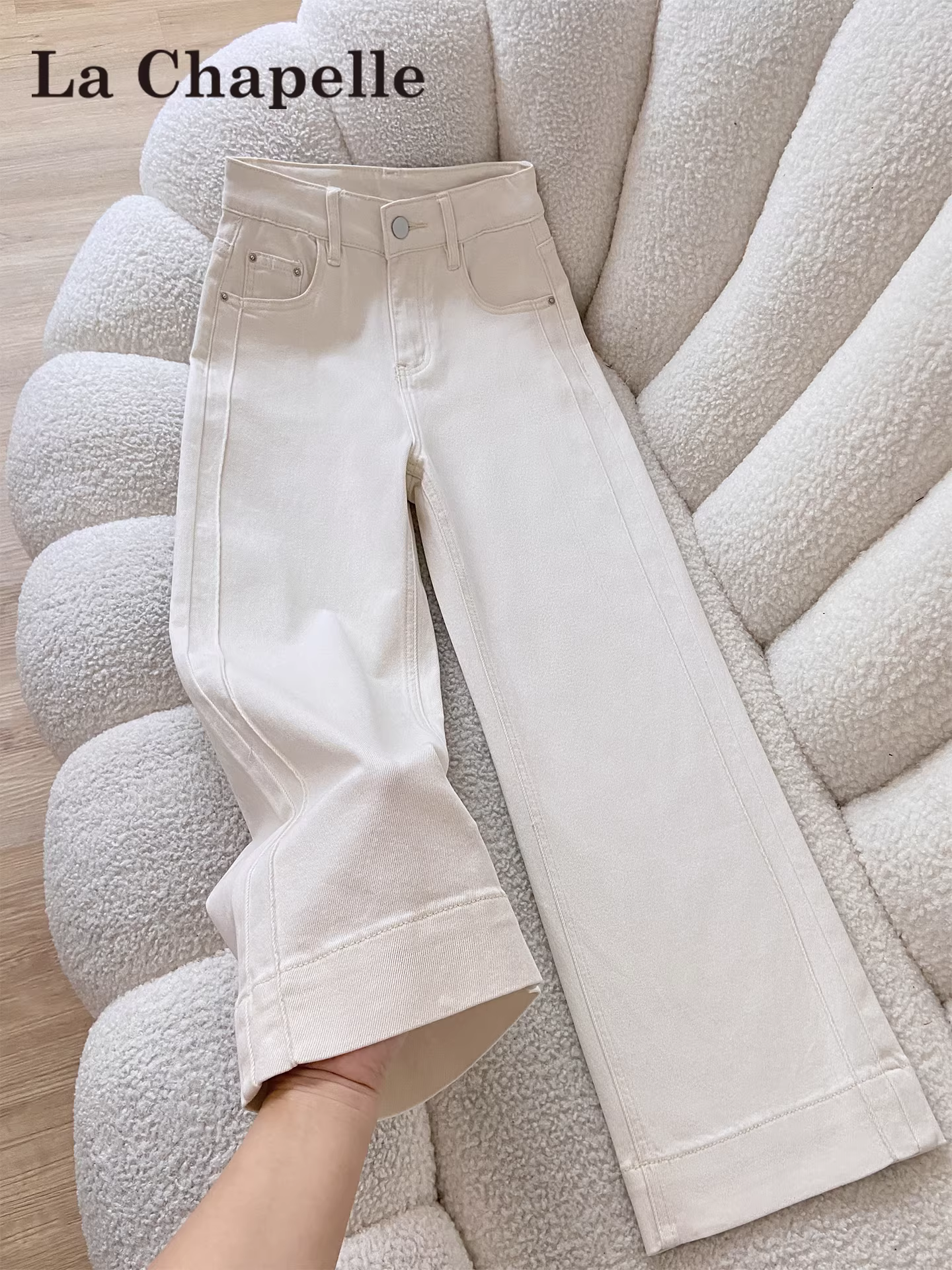 Quần jeans trắng ống rộng La Chapelle dành cho nữ, kiểu dáng mới thu đông 2025, phong cách Mỹ, dáng suông, size nhỏ nhắn