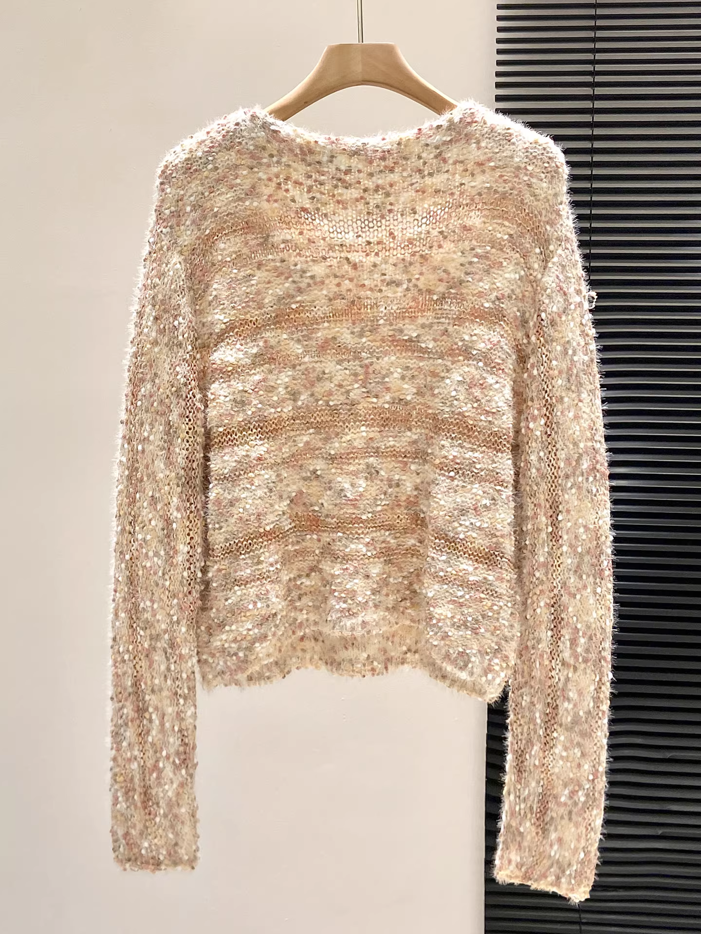 Áo len dệt kim dài tay màu hồng La Chapelle dành cho nữ, mẫu mới thu đông 2025, cổ tròn, mặc lót bên trong