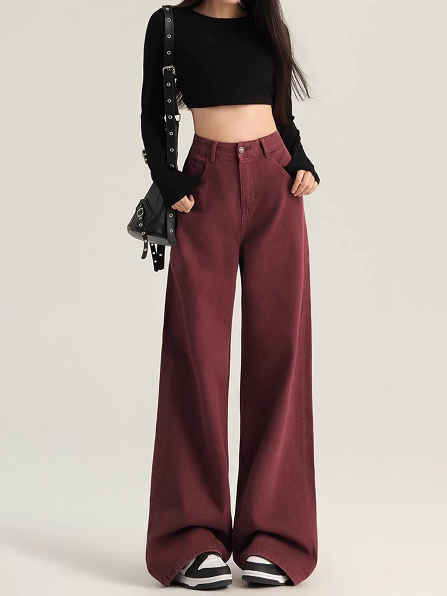 Quần jeans ống rộng màu cà phê La Chapelle dành cho nữ, mẫu mới thu đông 2025, kiểu vintage, cạp cao, dáng rộng, dài chấm đất, thẳng.