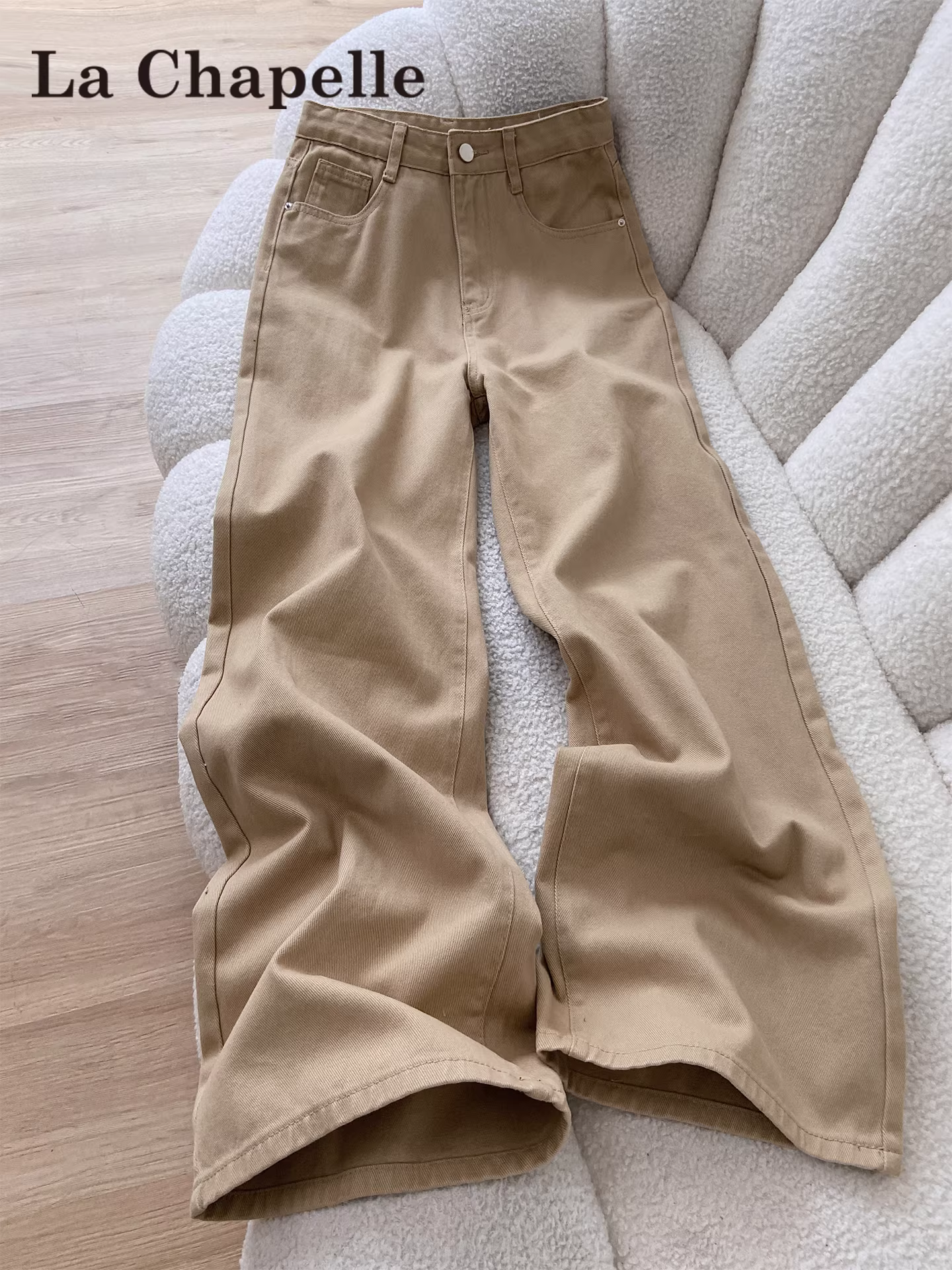 Quần jeans ống rộng lót lông cừu La Chapelle dành cho nữ, kiểu dáng Mỹ, cạp cao, dáng rộng, thẳng, mùa thu đông 2025 mới