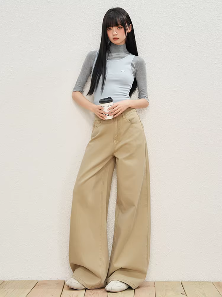 Quần jean ống rộng dày dặn lót lông cừu La Chapelle dành cho nữ, mùa thu đông 2025, kiểu dáng mới, cạp cao, dáng thẳng