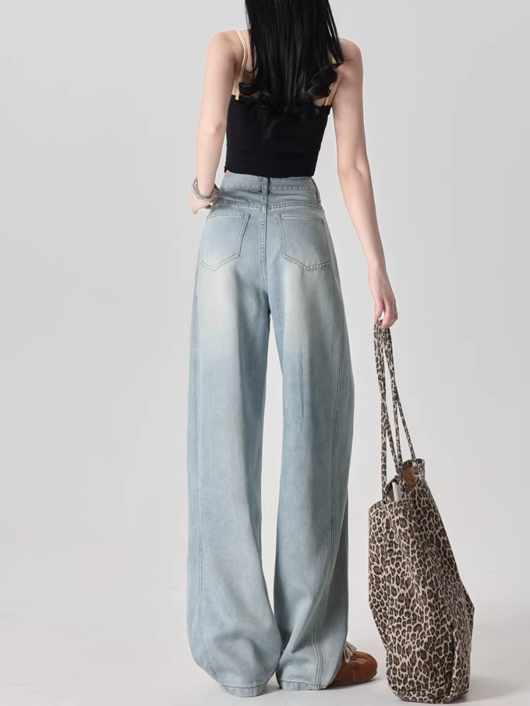 Quần jeans ống rộng La Chapelle Tencel dành cho nữ, mẫu mới hè 2025, cạp cao, dáng rộng, ống thẳng, kiểu dáng cong