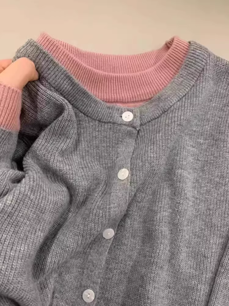 Áo len cardigan dệt kim giả hai lớp tay dài La Chapelle dành cho nữ, mẫu mới thu đông 2025, kiểu dáng rộng, mặc lót bên trong