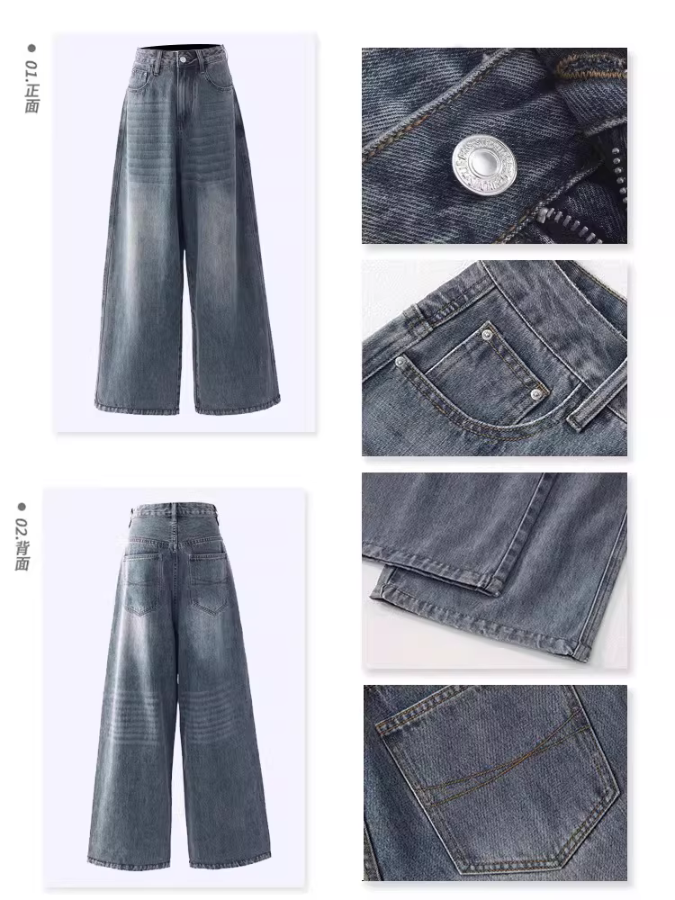 Quần jeans La Chapelle dáng rộng, ống rộng, kiểu retro dành cho nữ, mẫu mới thu đông 2025, cạp cao, lót lông, dáng thẳng, size nhỏ