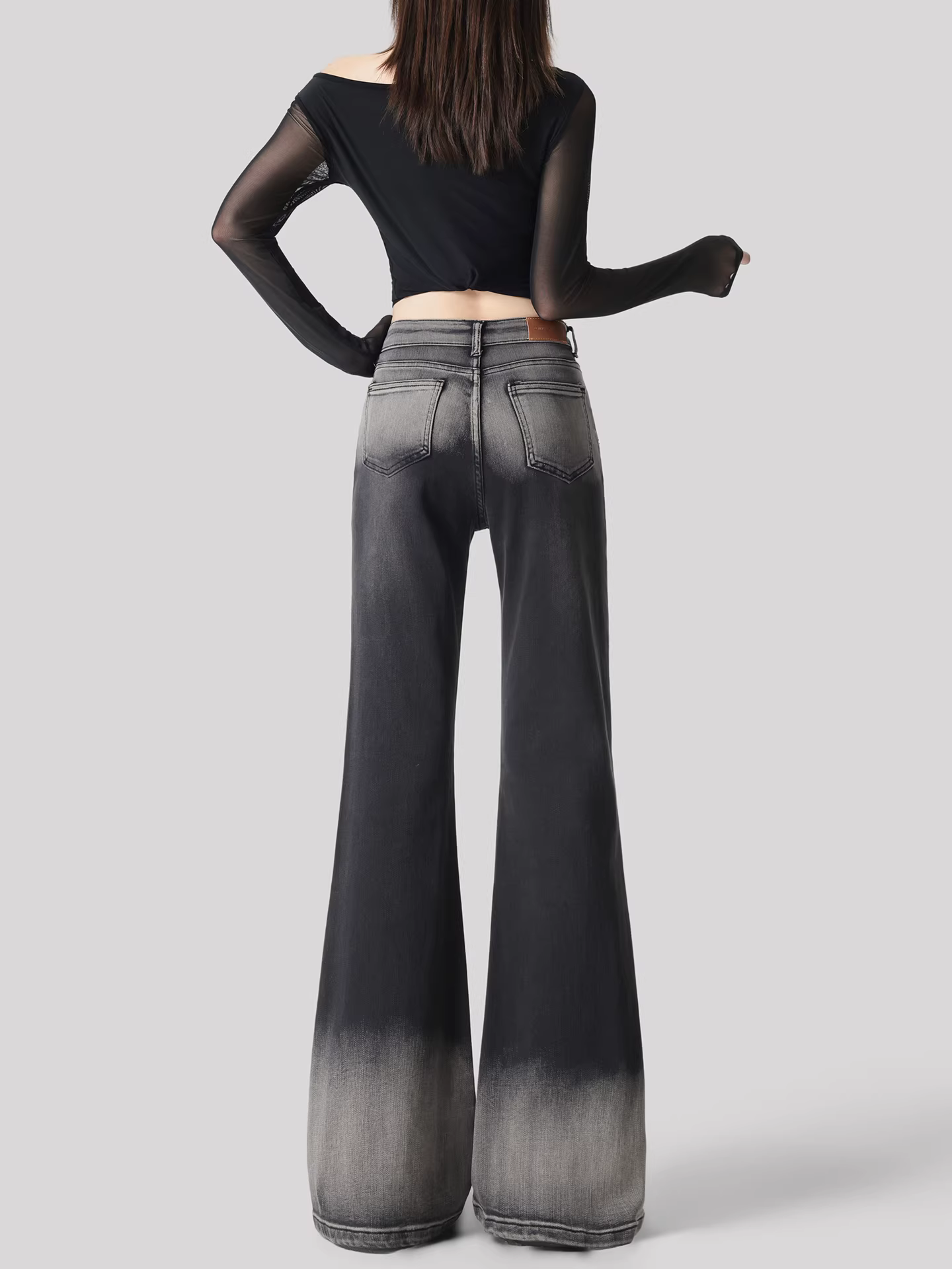 Quần jeans La Chapelle dáng ôm xòe retro dành cho nữ, mẫu mới thu đông 2025, cạp cao, chất liệu co giãn, kiểu dáng chuông, thiết kế rách cá tính