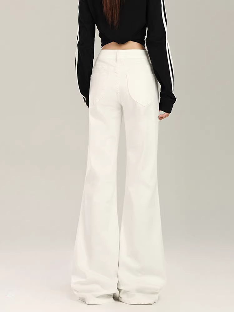 Quần jeans ống loe lót lông trắng La Chapelle dành cho nữ, mẫu mới thu đông 2025, kiểu dáng ôm sát, ống chuông