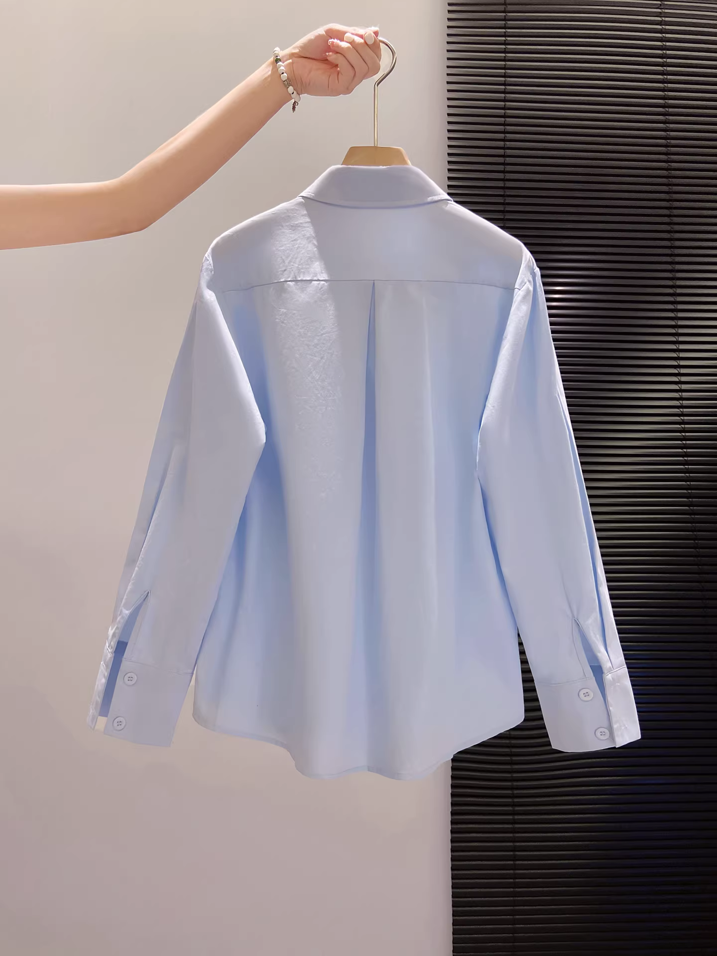 Áo sơ mi dài tay màu xanh La Chapelle dành cho nữ, kiểu mới xuân thu 2025, áo cardigan dáng rộng cổ trụ.