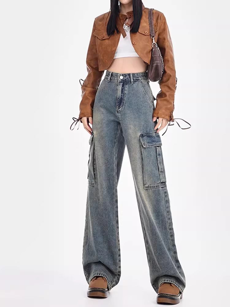 Quần jeans kiểu Mỹ dáng rộng La Chapelle dành cho nữ, mẫu mới hè 2025, cạp cao, dáng suông, chất liệu mềm mại