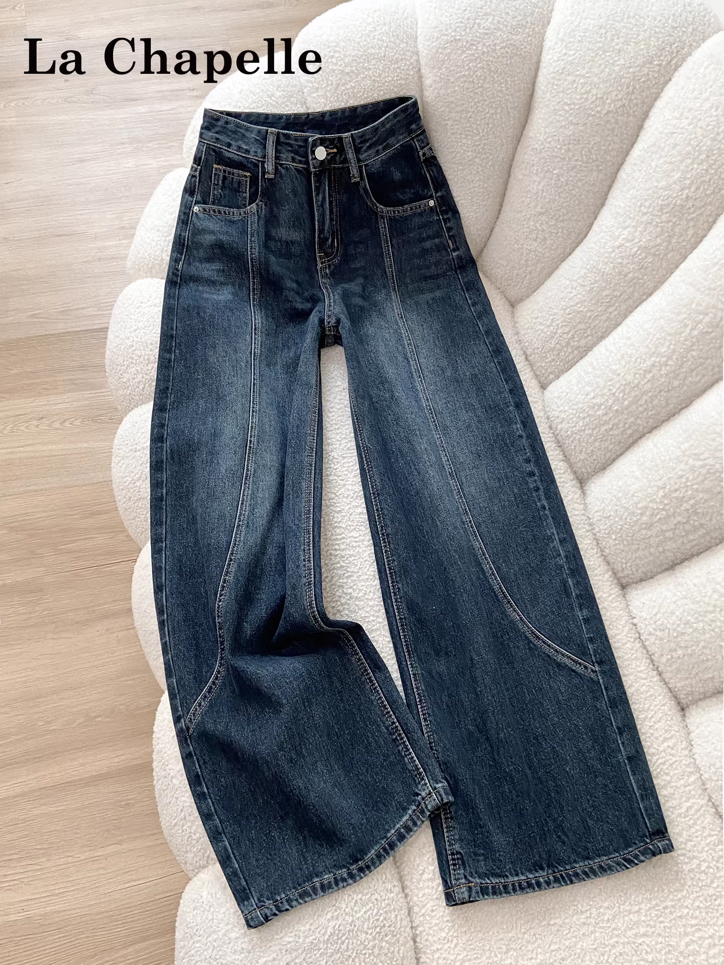 Quần jeans ống rộng dáng rộng phong cách retro Mỹ La Chapelle dành cho nữ, mẫu mới thu đông 2025, cạp cao, dáng thẳng, chất liệu mềm mại