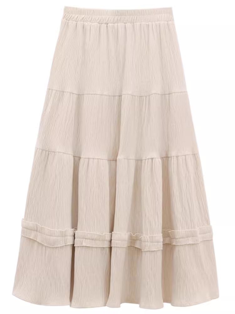 Váy ren nhung La Chapelle dành cho nữ, mẫu mới thu đông 2025, cạp cao, dáng ôm, dài ngang đùi, xếp tầng