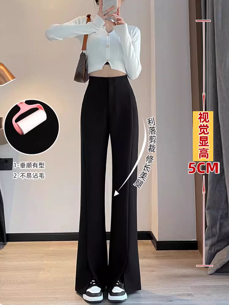 Quần âu đen xẻ tà dáng chuông La Chapelle dành cho nữ, mẫu mới thu 2025, cạp cao, tôn dáng, size nhỏ