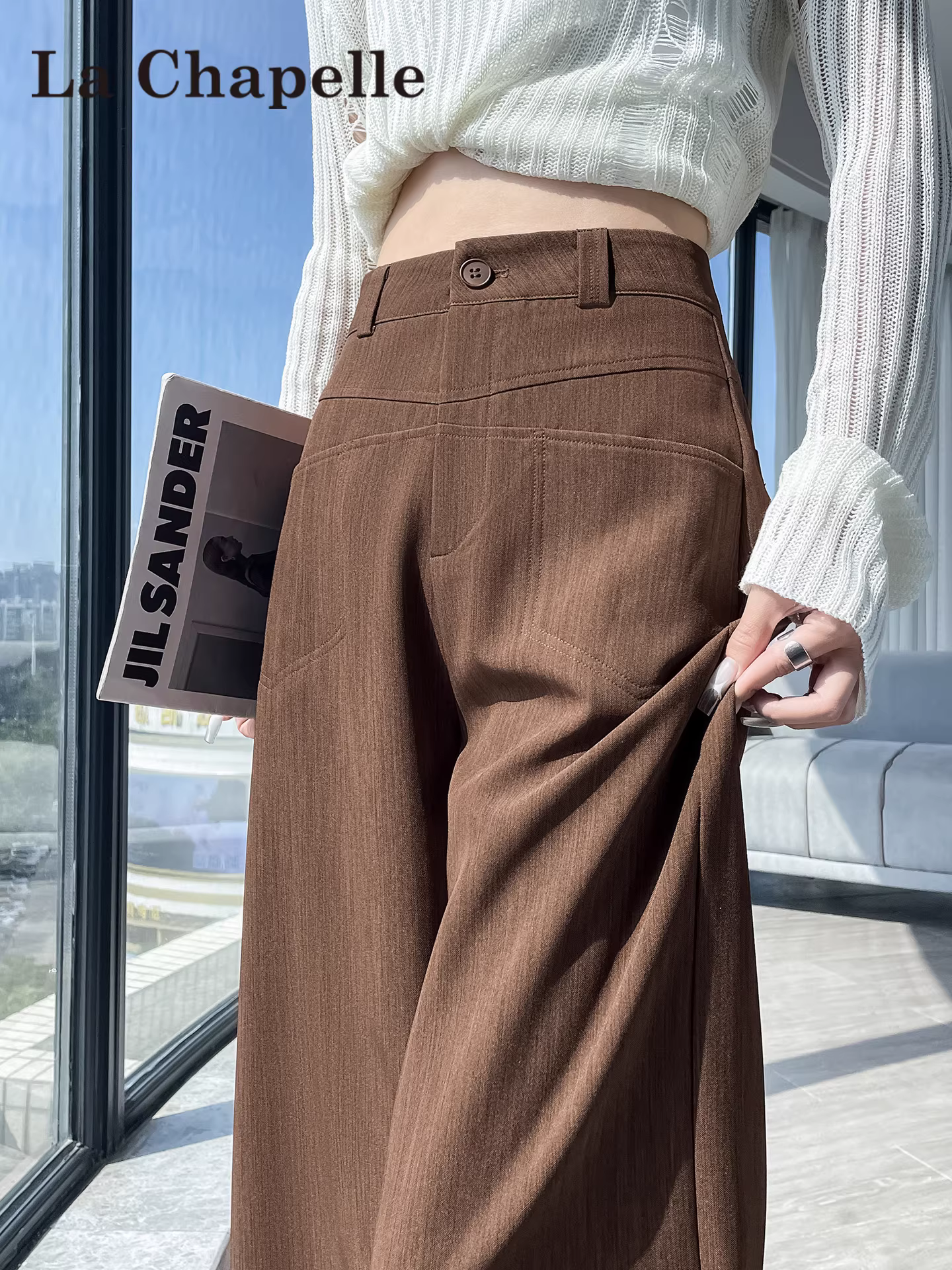 Quần âu dáng rộng màu cà phê La Chapelle dành cho nữ, kiểu mới thu đông 2025, cạp cao, rộng rãi, thoải mái, dáng thẳng