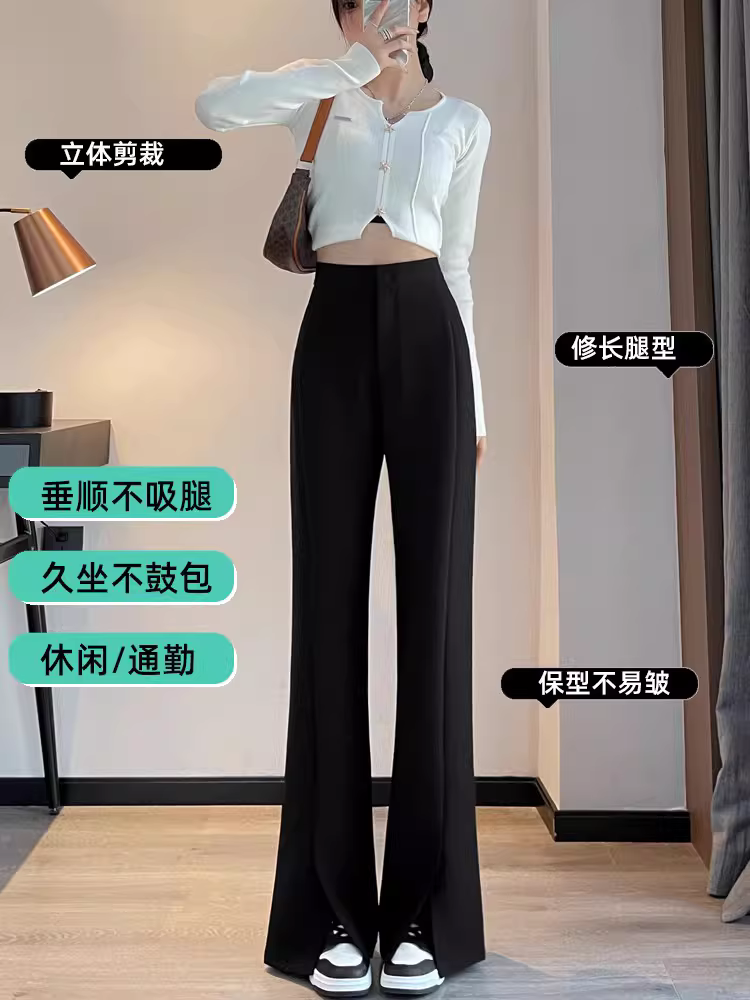 Quần âu đen xẻ tà dáng chuông La Chapelle dành cho nữ, mẫu mới thu 2025, cạp cao, tôn dáng, size nhỏ