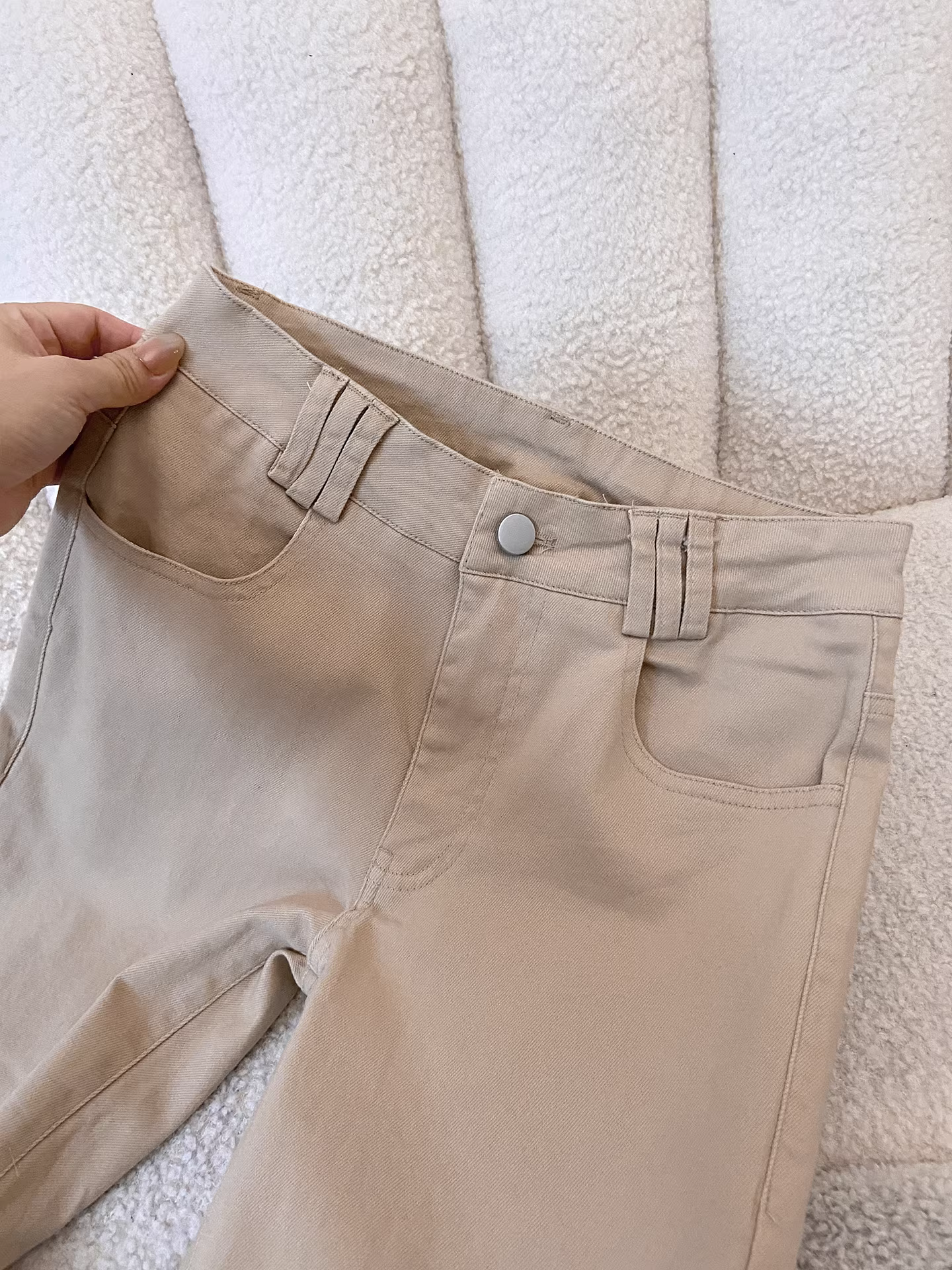 Quần jean La Chapelle màu kaki cạp cao dáng loe dành cho nữ, kiểu dáng ôm dáng, size nhỏ, xu hướng mới 2025