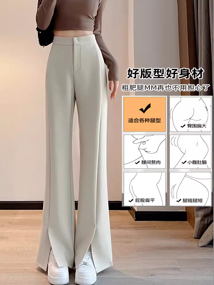 Quần âu đen xẻ tà dáng chuông La Chapelle dành cho nữ, mẫu mới thu 2025, cạp cao, tôn dáng, size nhỏ