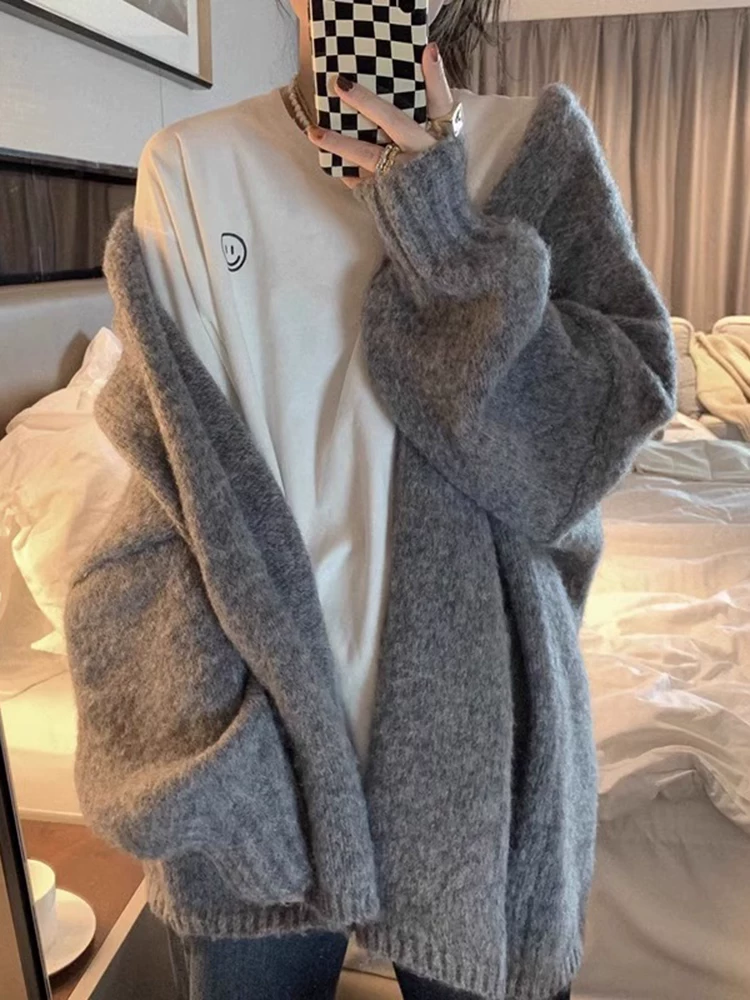 Áo khoác cardigan len dệt kim dài tay La Chapelle dáng rộng cho nữ, mẫu mới thu đông 2025, phong cách lười biếng, mềm mại và ấm áp