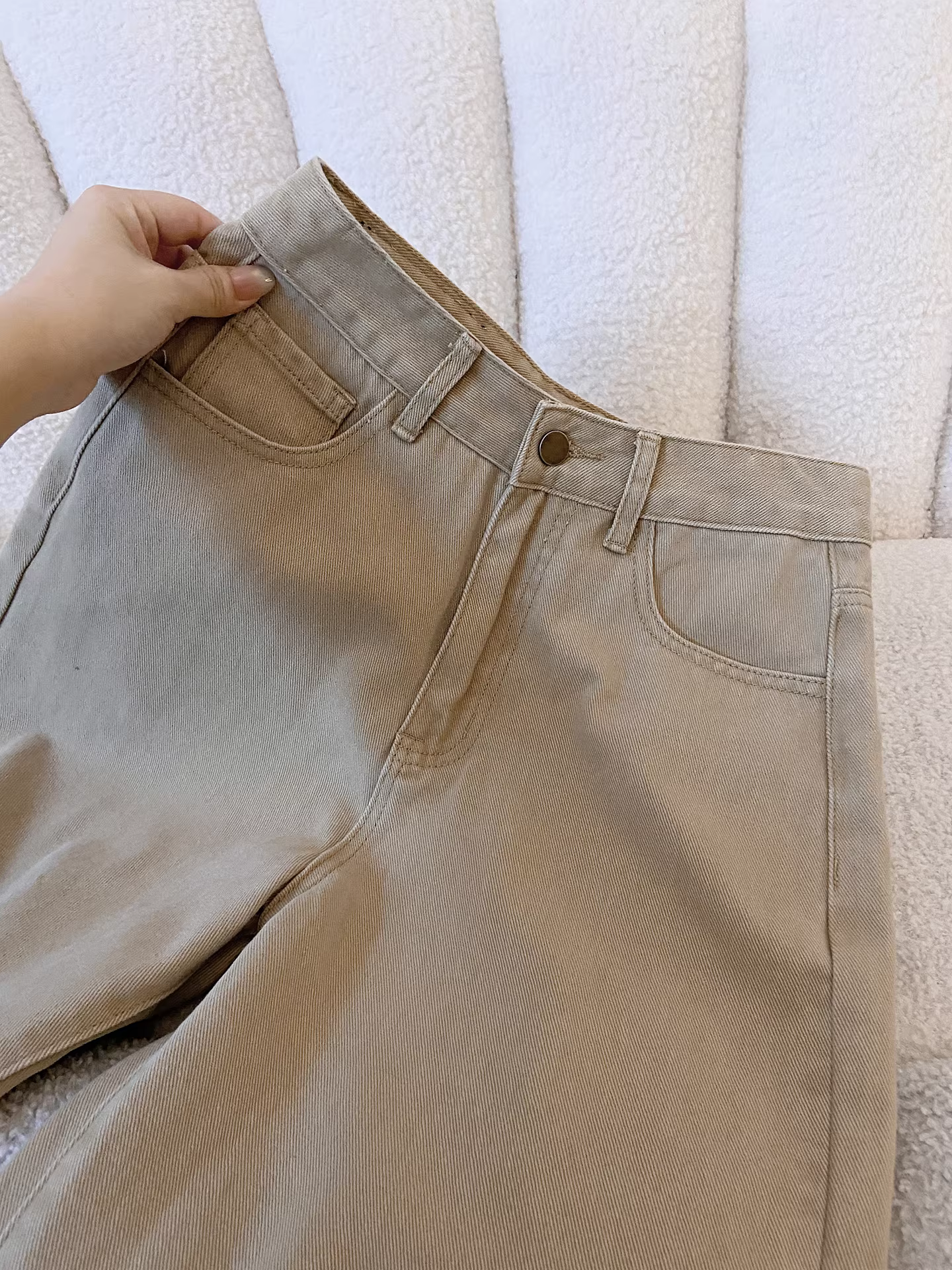 Quần jean ống rộng dày dặn lót lông cừu La Chapelle dành cho nữ, mùa thu đông 2025, kiểu dáng mới, cạp cao, dáng thẳng