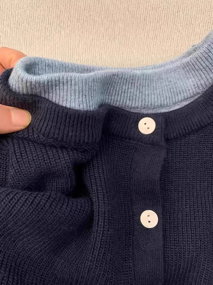 Áo len cardigan dệt kim giả hai lớp tay dài La Chapelle dành cho nữ, mẫu mới thu đông 2025, kiểu dáng rộng, mặc lót bên trong