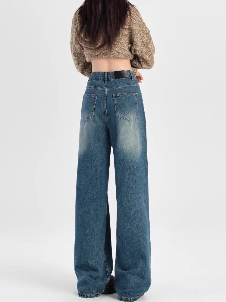 Quần jeans ống rộng dày dặn lót lông La Chapelle dành cho nữ, mẫu mới thu đông 2025, cạp cao, dáng thẳng