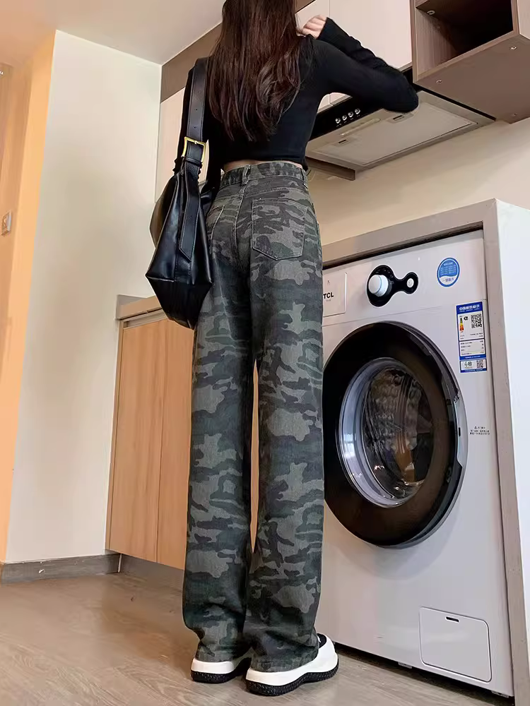 Quần cargo kiểu Mỹ La Chapelle dành cho nữ, mẫu mới thu 2025, cạp cao, dáng nhỏ nhắn, dài chấm đất, ống rộng thẳng