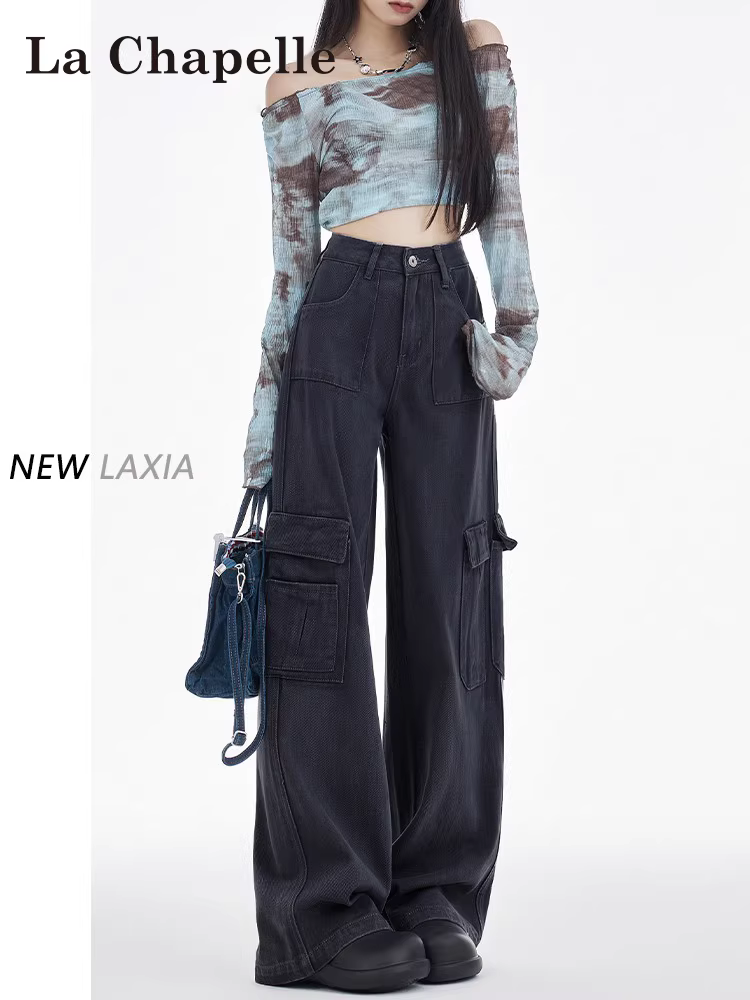 Quần công sở kiểu Mỹ La Chapelle dành cho nữ, mẫu mới thu đông 2025, size nhỏ, quần lót lông cừu, quần ống rộng lưng cao.