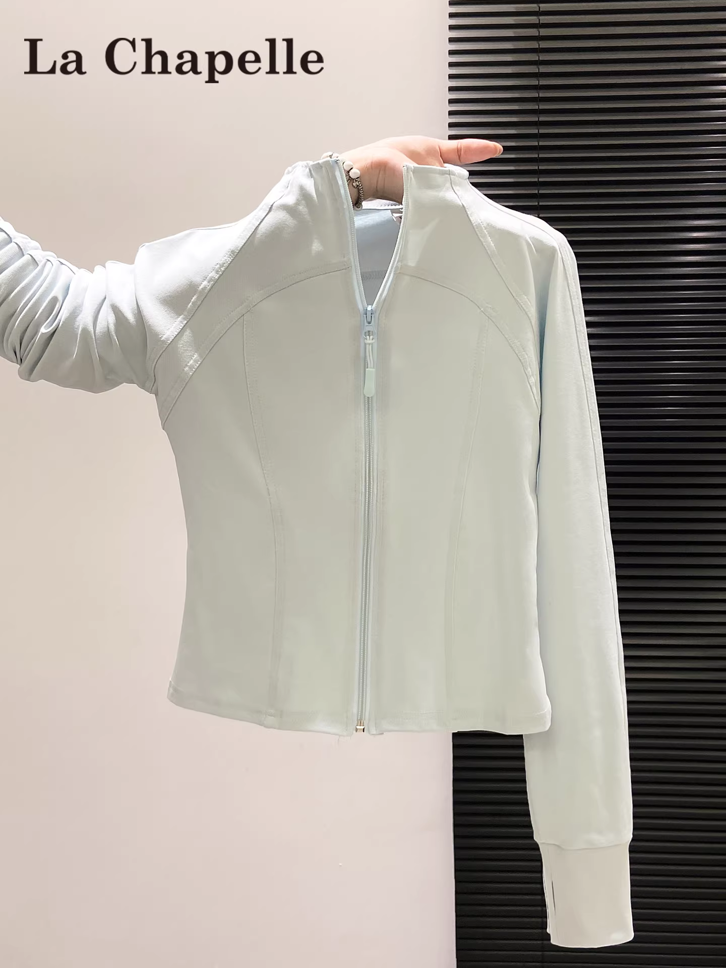 Áo thun dài tay La Chapelle màu xanh xương cá dành cho nữ, áo khoác cardigan dáng ôm mới mùa xuân thu 2025