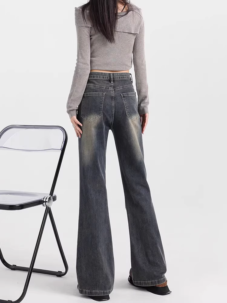 Quần jean dáng loe lót lông phong cách Mỹ La Chapelle dành cho nữ, mùa thu đông 2025, quần ống chuông cạp cao tôn dáng mới