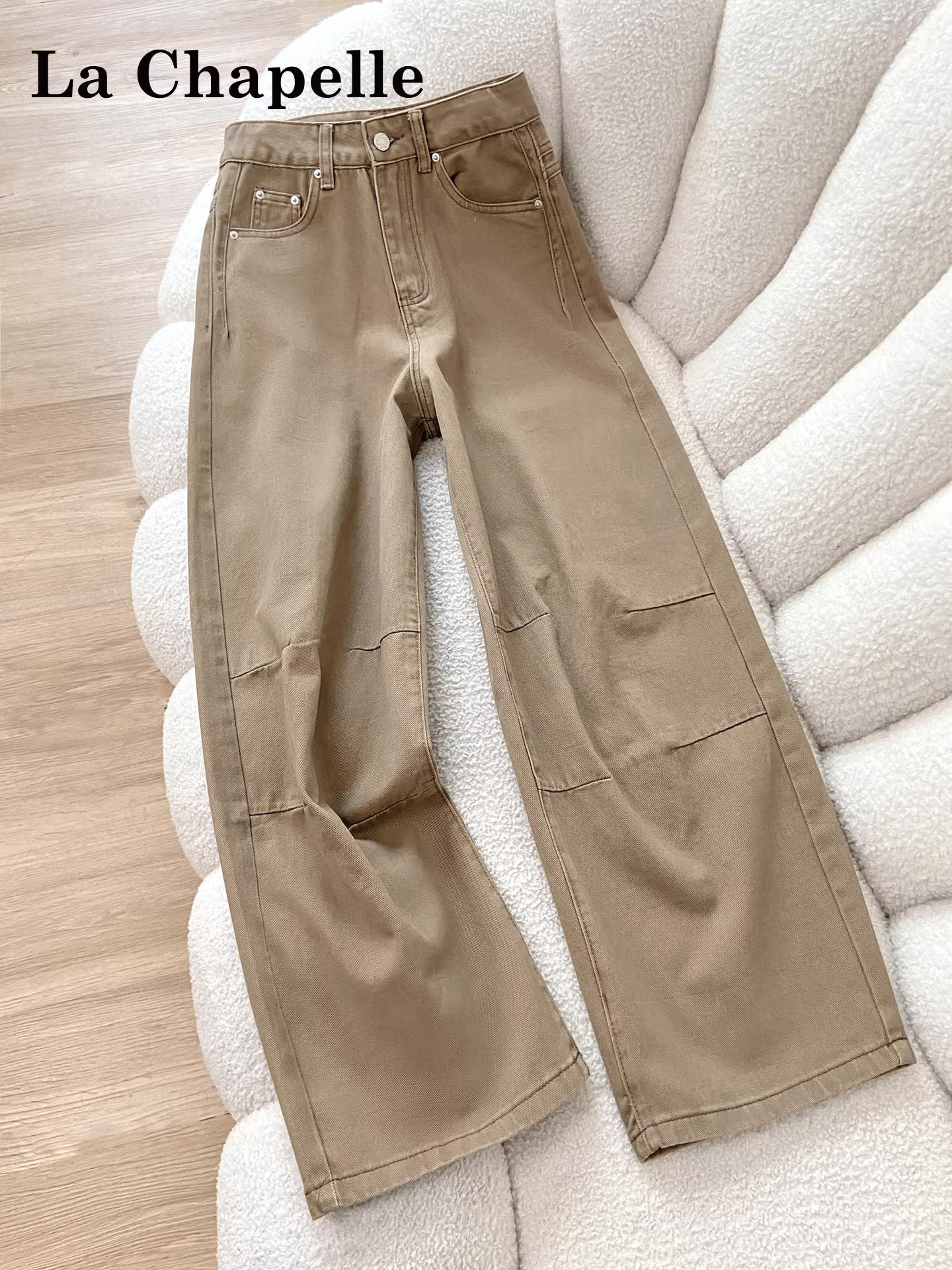 Quần jeans ống rộng màu kaki La Chapelle dành cho nữ, mùa thu đông 2025, kiểu dáng mới của Mỹ, cạp cao, kiểu dáng thẳng, thích hợp làm quần công sở