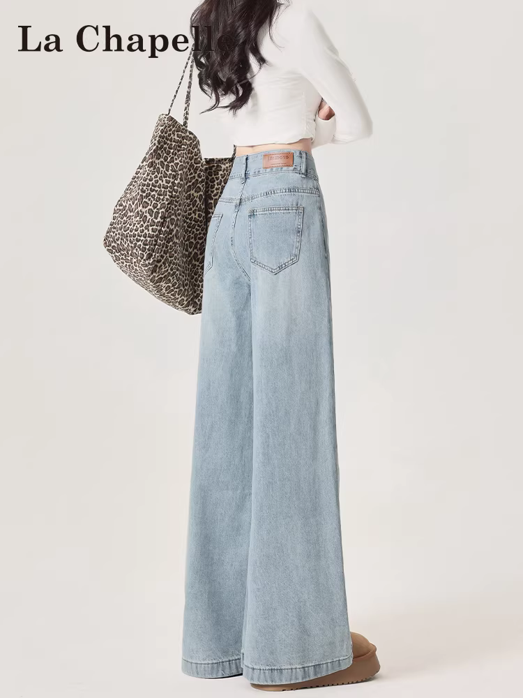 Quần jeans rộng ống màu sáng La Chapelle dành cho nữ, kiểu dáng mới xuân thu 2025, cạp cao, ôm dáng, chất liệu mềm mại, dáng thẳng.