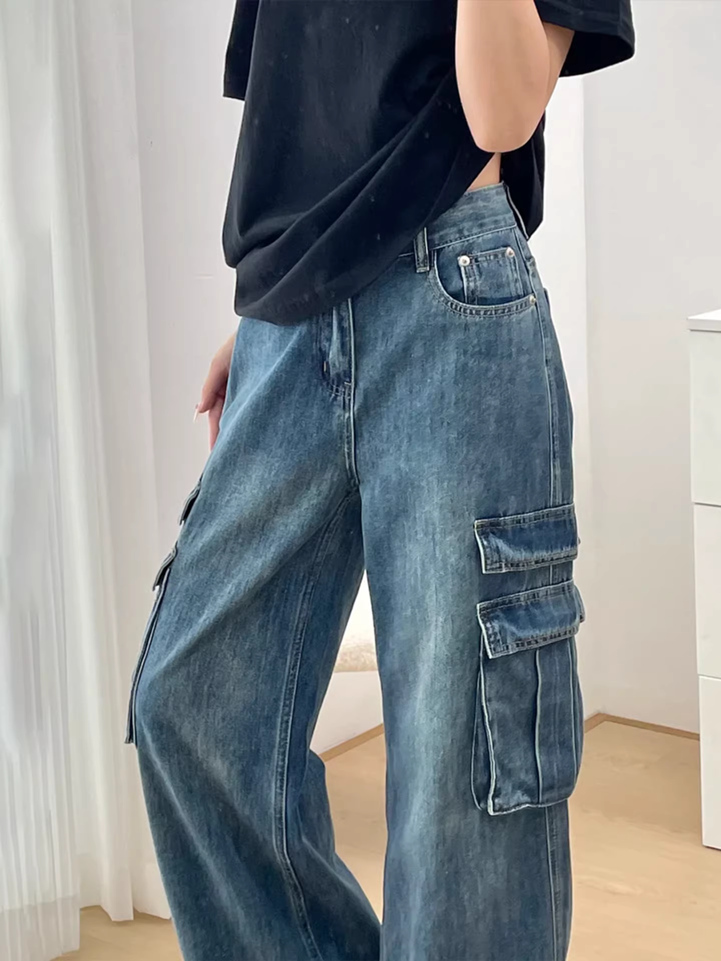 Quần jeans công sở dáng rộng La Chapelle retro petite dành cho nữ, mẫu mới thu đông 2025, cạp cao, ống thẳng