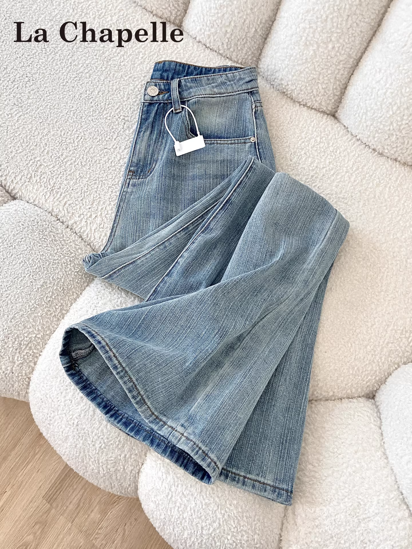 Quần jeans ống rộng kiểu Mỹ họa tiết tre retro La Chapelle dành cho nữ, mẫu mới thu đông 2025, cạp cao, dáng rộng, ống thẳng