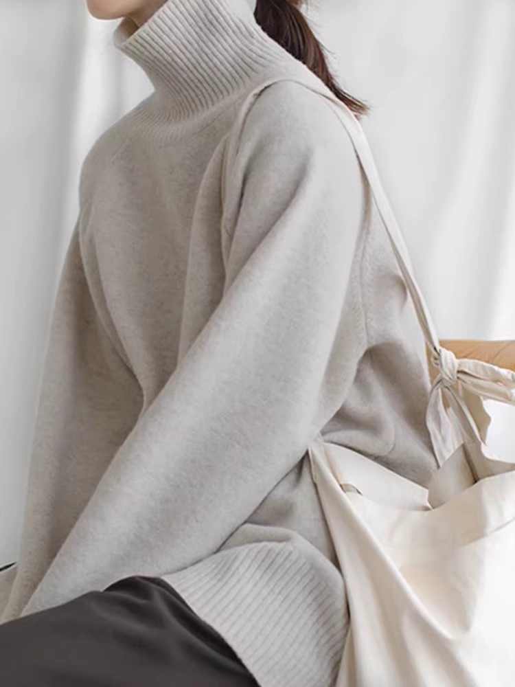 Áo len cổ lọ đen La Chapelle dành cho nữ, kiểu mới thu đông 2025, kiểu dáng năng động, áo lót mặc trong.