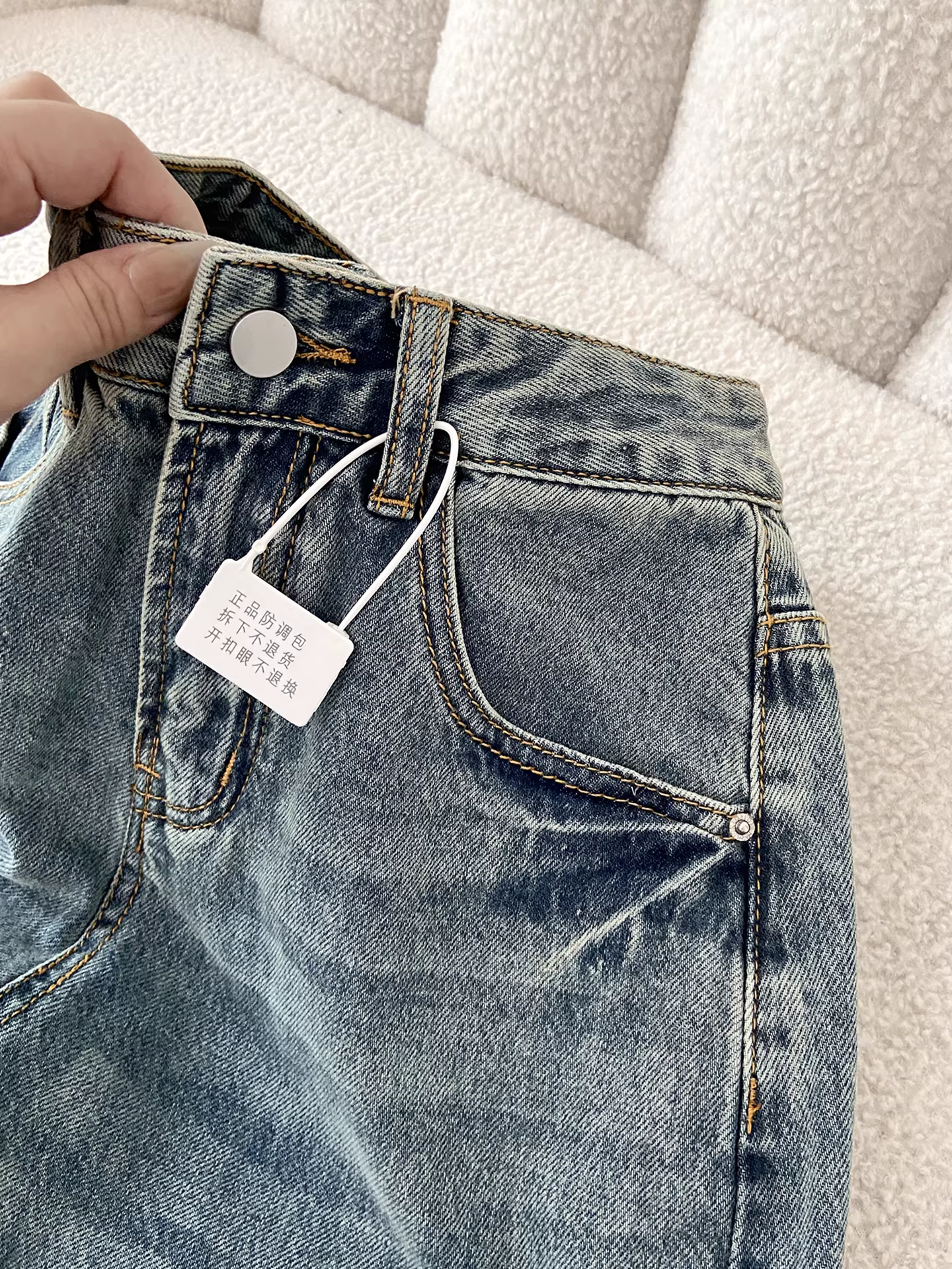 Quần jeans ống rộng dày dặn lót lông màu sáng La Chapelle dành cho nữ, mẫu mới thu đông 2025, cạp cao, dáng thẳng, tôn dáng