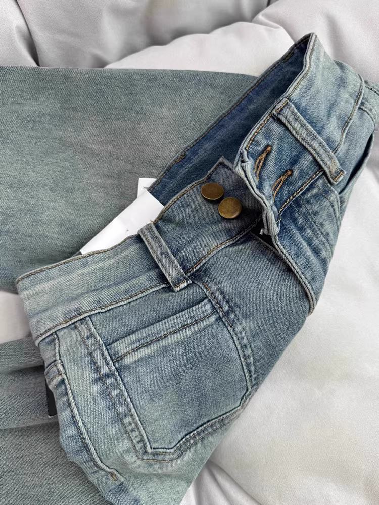 Quần jeans dáng loe ôm body kiểu Mỹ La Chapelle dành cho nữ, mẫu mới thu 2025, cạp cao, co giãn, tôn dáng.