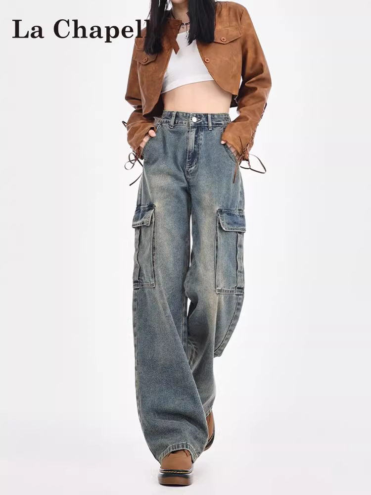 Quần jeans kiểu Mỹ dáng rộng La Chapelle dành cho nữ, mẫu mới hè 2025, cạp cao, dáng suông, chất liệu mềm mại