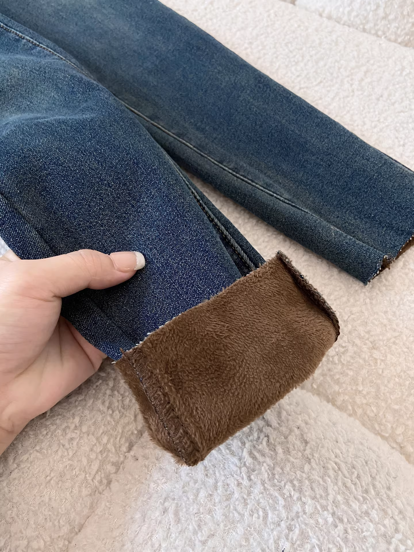 Quần jean nữ La Chapelle lót lông dày, dáng ôm, cạp cao, kiểu dáng bút chì, mới thu đông 2025