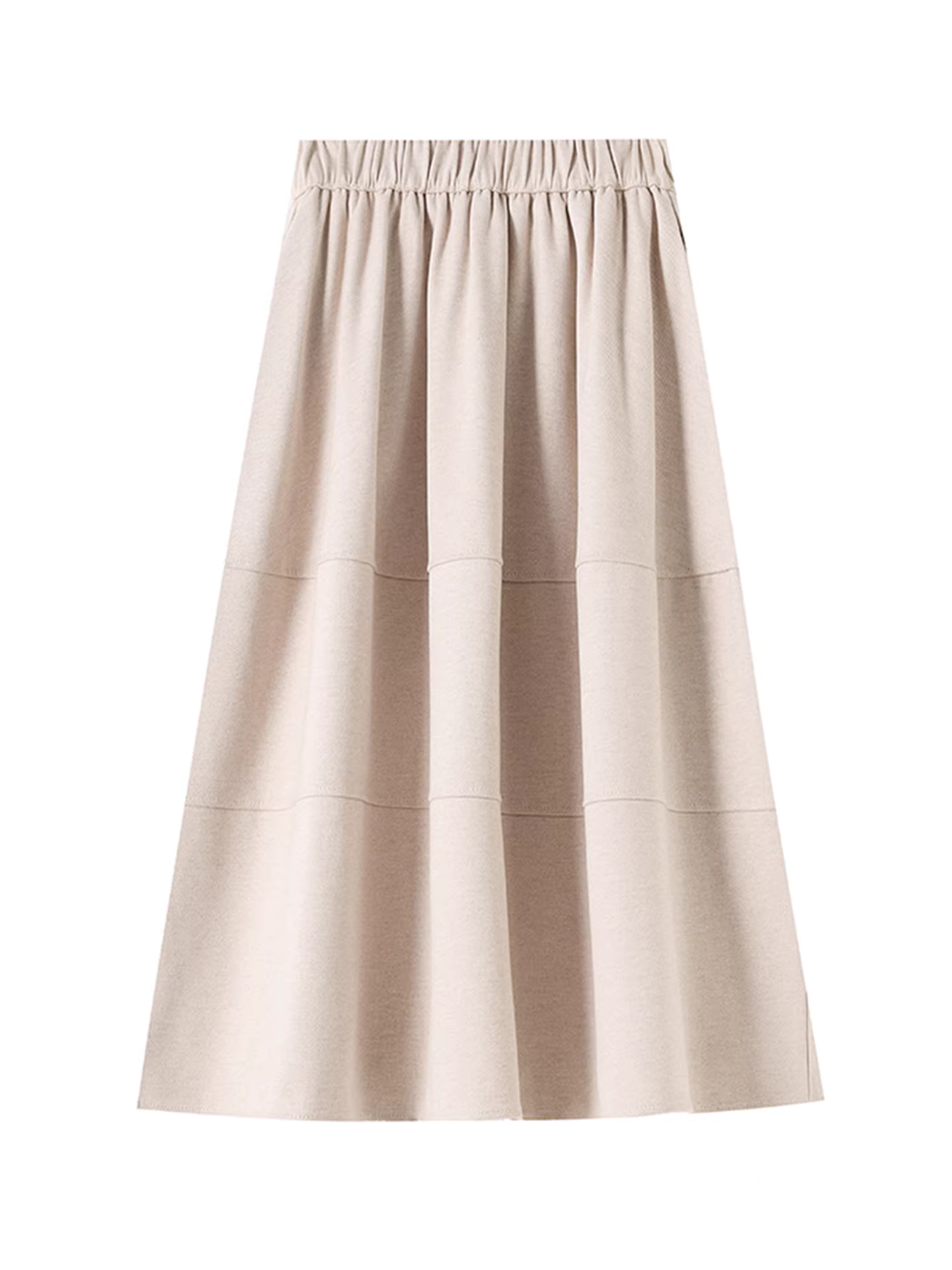 Váy len phối màu trắng La Chapelle dành cho nữ, mẫu mới thu đông 2025, cạp cao, dáng chữ A, midi, size nhỏ nhắn