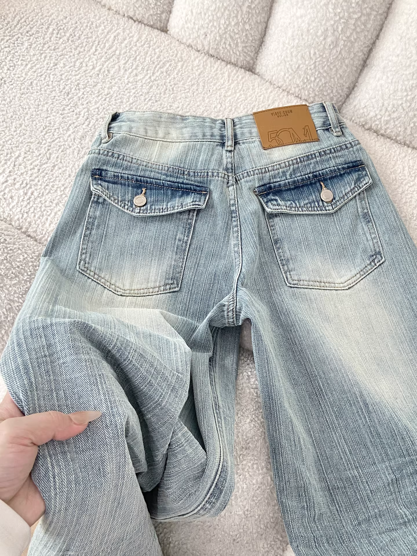 Quần jeans ống rộng màu sáng La Chapelle dành cho nữ, mẫu mới thu đông 2025, cạp cao, dáng rộng, xếp ly, ống thẳng